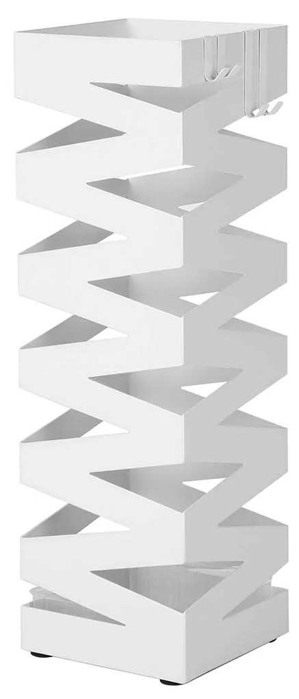 Suporte para guarda-chuvas de metal SONGMICS, suporte quadrado para guarda-chuvas, com 4 ganchos e bandeja coletora removível, 15,5 x 15,5 x 49 cm, branco LUC16W
