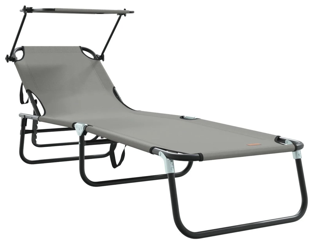 Espreguiçadeiras Dobráveis 2 pcs com Teto Cinza Tecido Oxford 600D