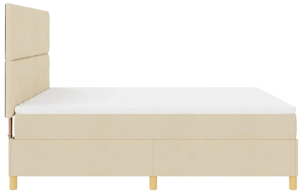 Cama Box Spring com Colchão &amp; LED Creme 180x200 cm Tecido