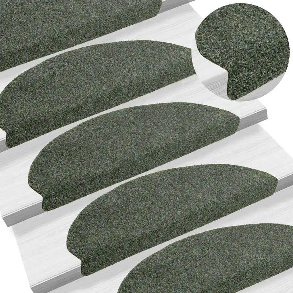 vidaXL Tapetes de escada autoadesivos 30 pcs 65x21x4 cm verde