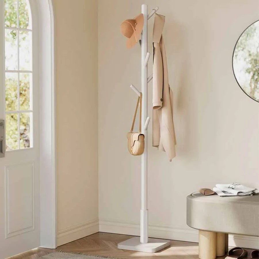 Bengaleiro em forma de árvore feito de madeira de borracha 30 x 30 x 175 cm Cappuccino bege