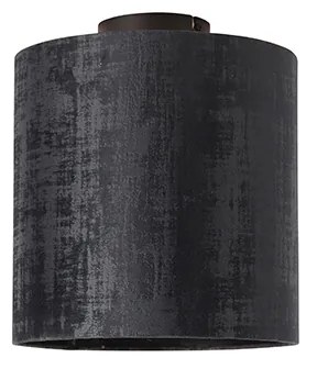 Candeeiro de teto preto fosco com abajur de veludo preto 25 cm - Combi Moderno