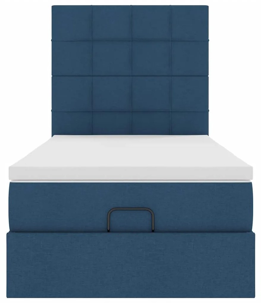 Cama Otomana com Colchão &amp; LEDs Tecido Azul 100x200 cm