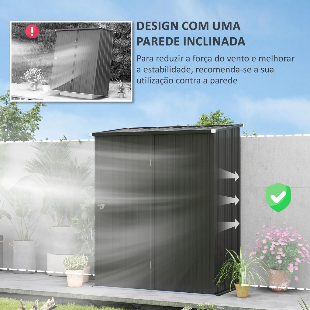 Abrigo de Jardim 1,34m² 161,5x94,5x196 cm Abrigo de Exterior de Aço Galvanizado com Porta e Fechadura Preto