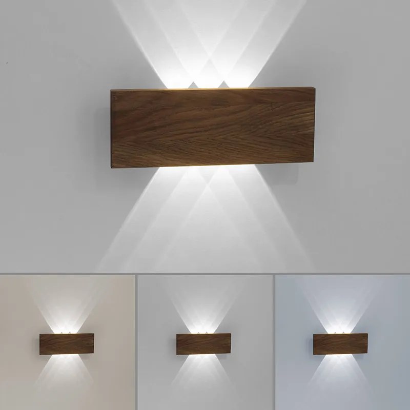 Candeeiro de parede rústico em madeira 32 cm com LED 6 luzes - Ajdin Moderno