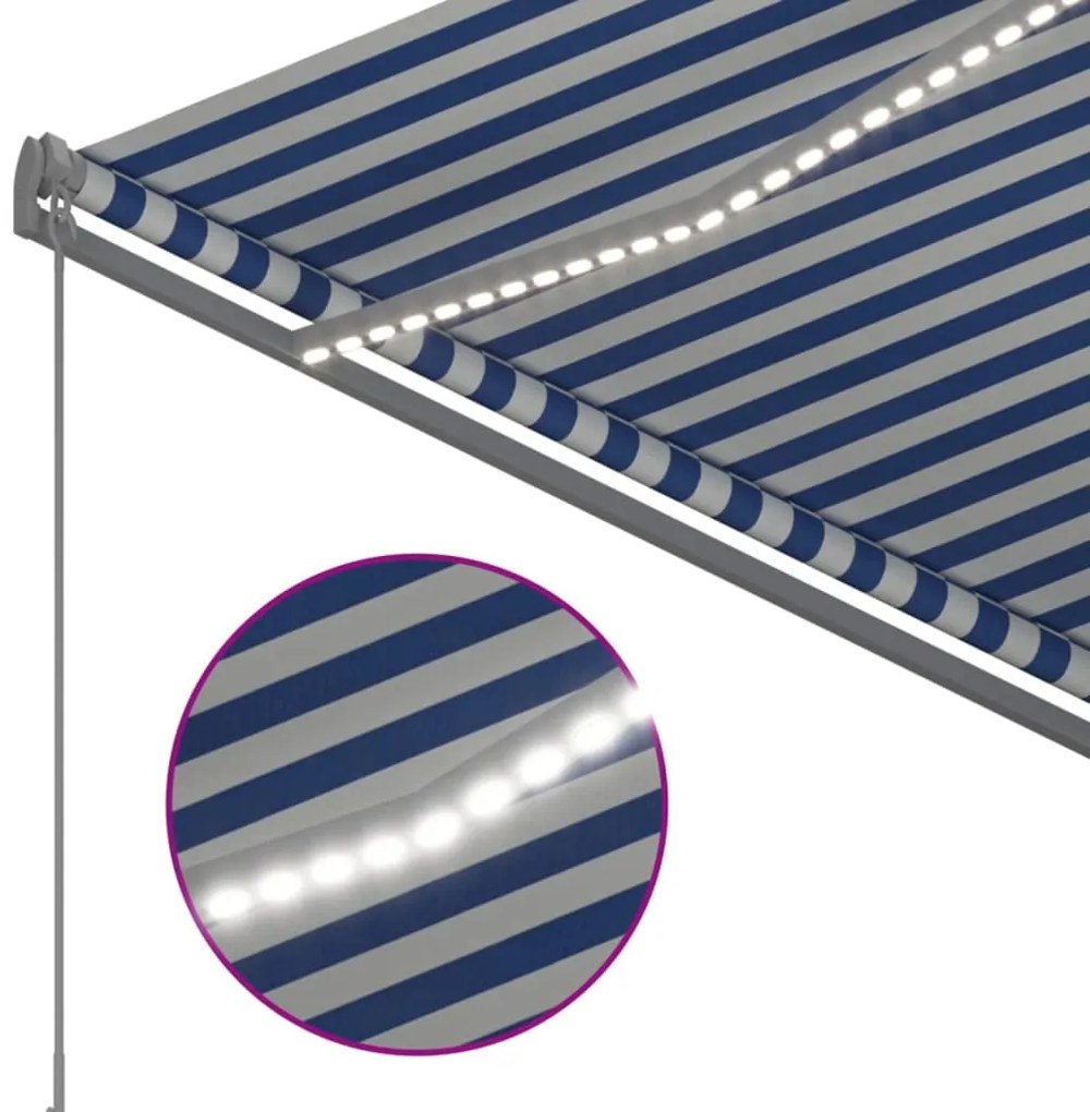 Toldo automático LED e sensor de vento 3x2,5 m azul e branco