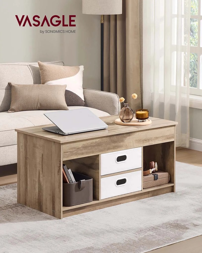 Mesa de centro 50 x 100 x 48 cm com 2 gavetas e compartimentos Castanho-branca