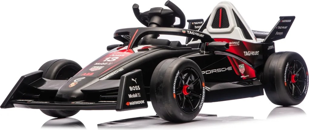 Carro elétrico para Crianças Corrida Formula E Porsche Rodas Espuma EVA, Assento couro ecológico Vermelho/Preto