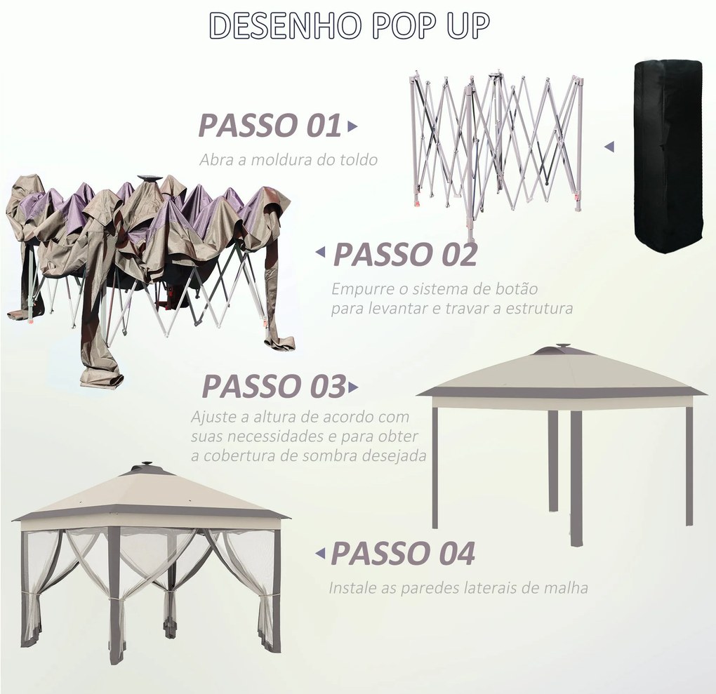 Tenda Dobrável Exterior 3,3x3,3x2,9 m com Luzes LED e Controle Remoto