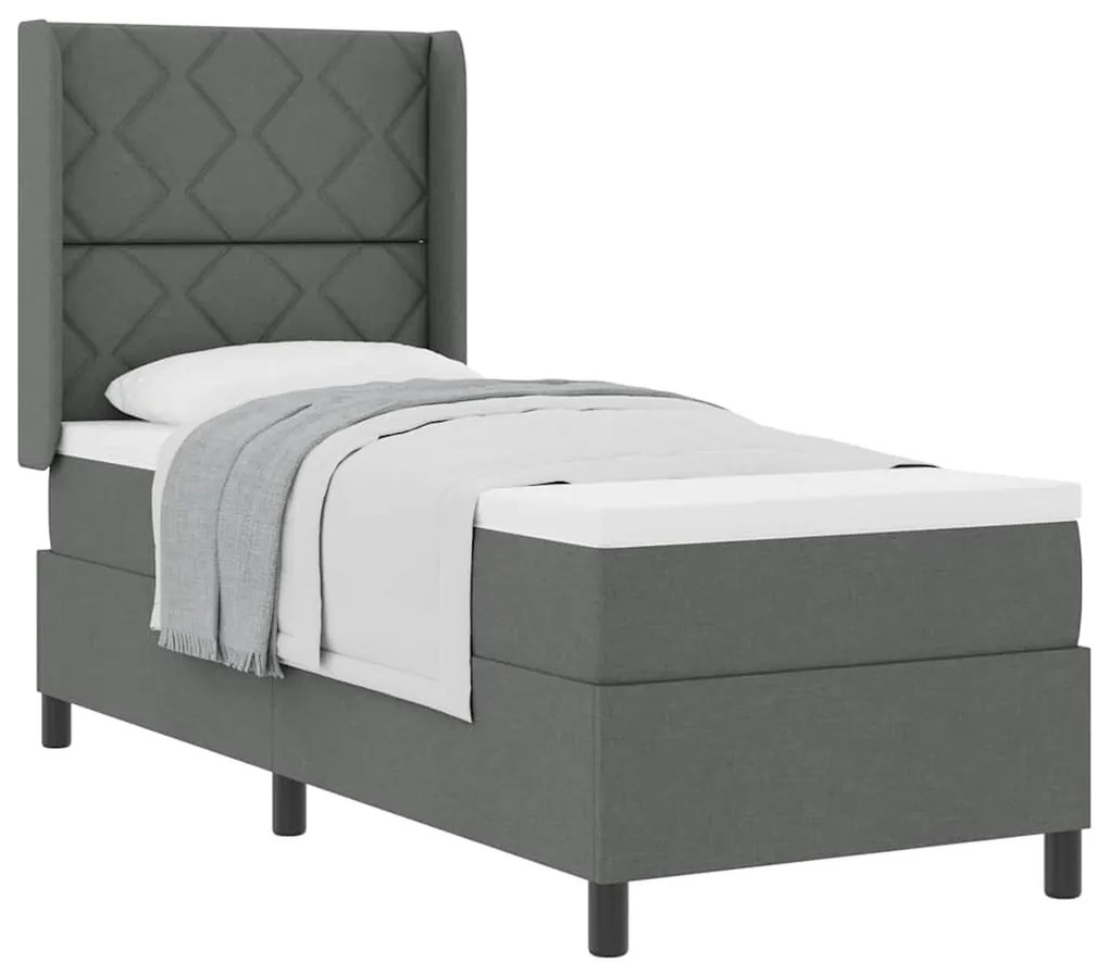 Cama com Estrado e Colchão - Cinza Escuro, 80x200 cm em Tecido