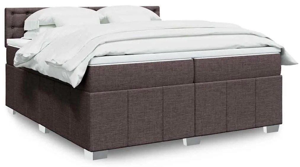 Cama com molas/colchão 200x200 cm tecido castanho-escuro