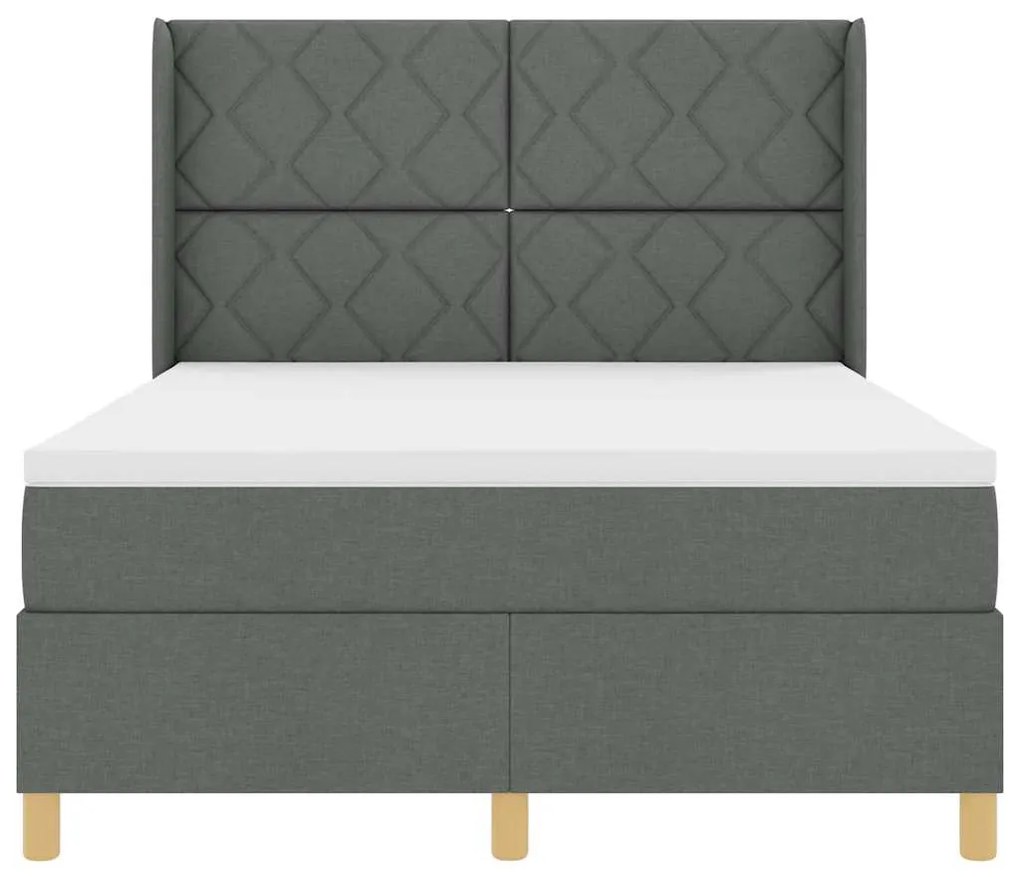 Cama Box com Colchão &amp; LED Cinza Escuro 140x200 cm Tecido