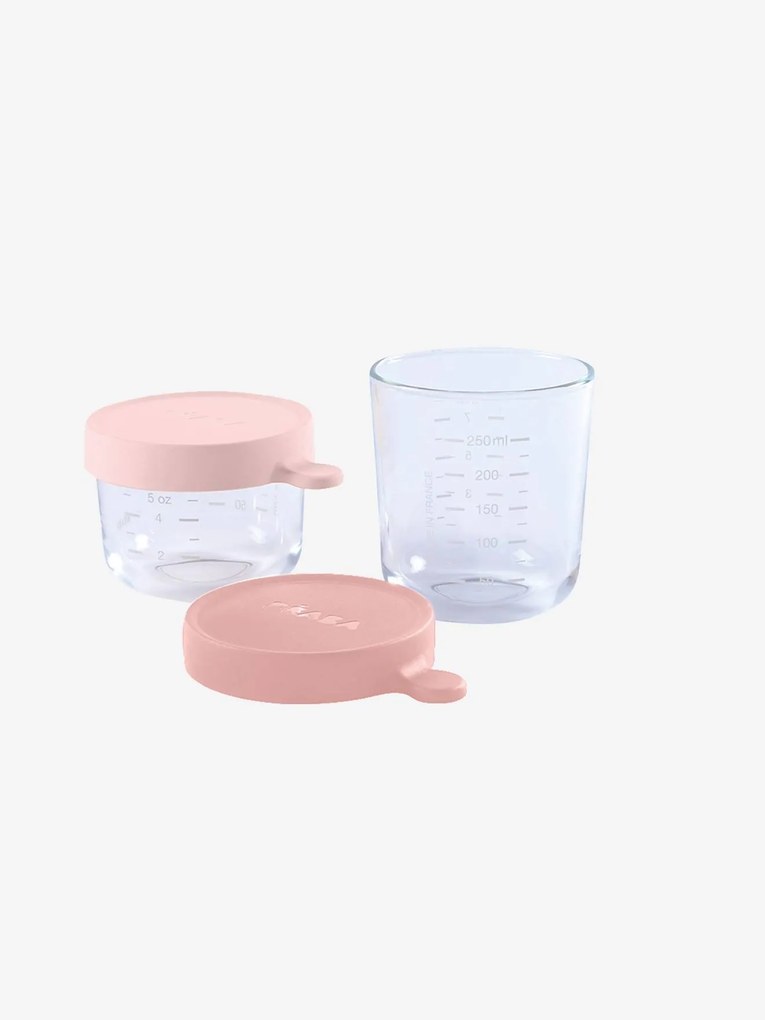 Conjunto de 2 frascos de conservação, em vidro BEABA rosa medio liso