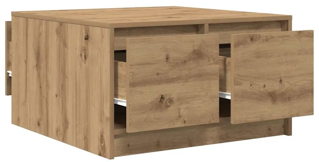 Mesa de centro com gavetas 70,5x70x40 cm carvalho artesanal