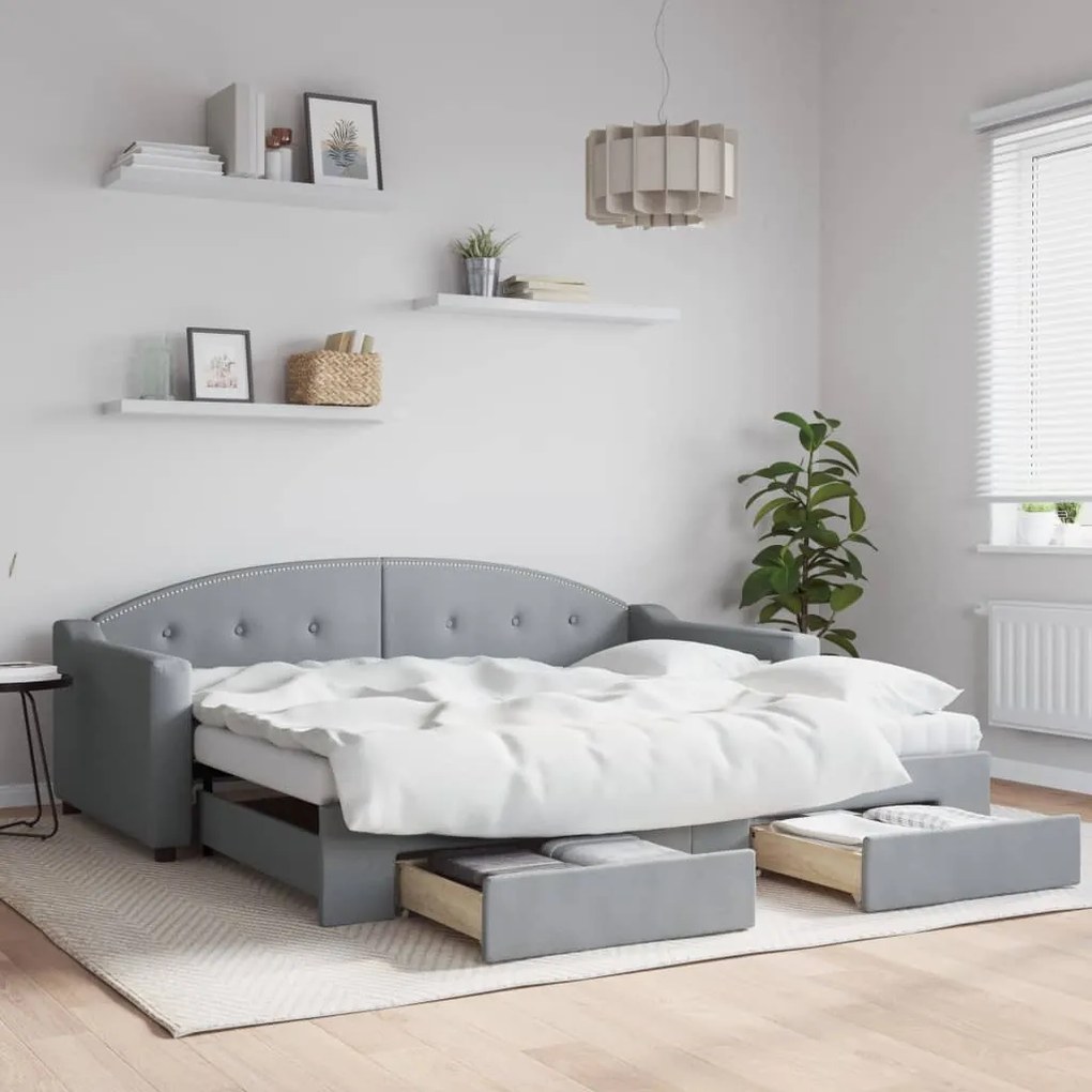 vidaXL Sofá-cama c/ gavetão e gavetas 90x190 cm tecido cinzento-claro