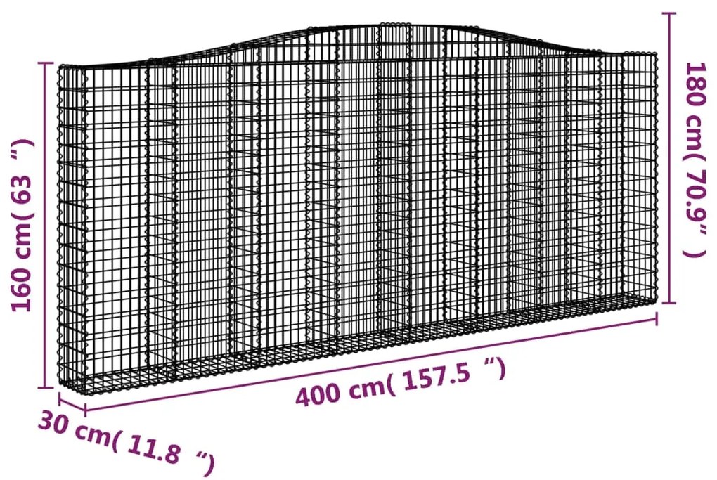 Cestos gabião arqueados 6pcs 400x30x160/180cm ferro galvanizado