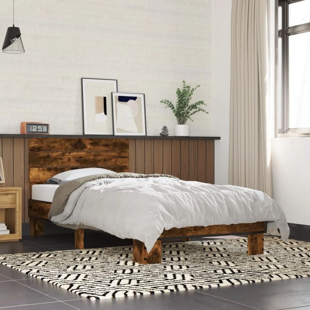 vidaXL Estrutura de cama derivados de madeira e metal carvalho fumado