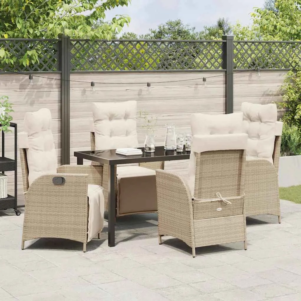 Conjunto de Jantar para Jardim com 5 Peças Bege em Rattan Sintético