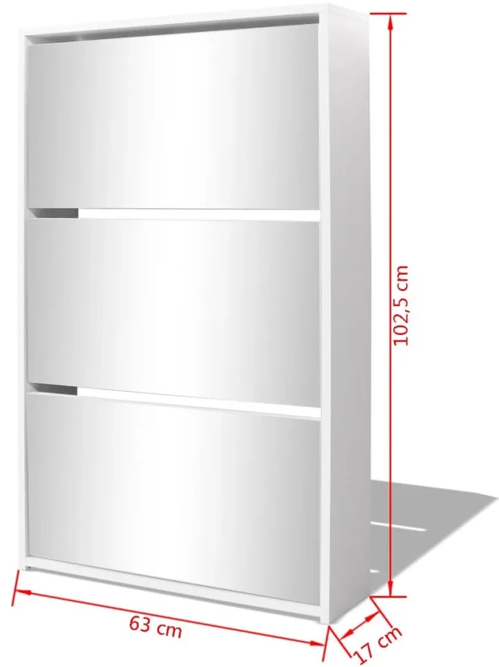 Sapateira 3 divisórias com espelho 63x17x102,5 cm branco
