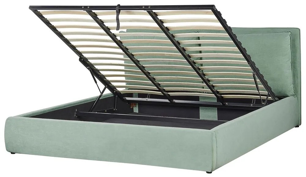 Cama de casal com arrumação em veludo verde menta 180 x 200 cm BAJONNA Beliani