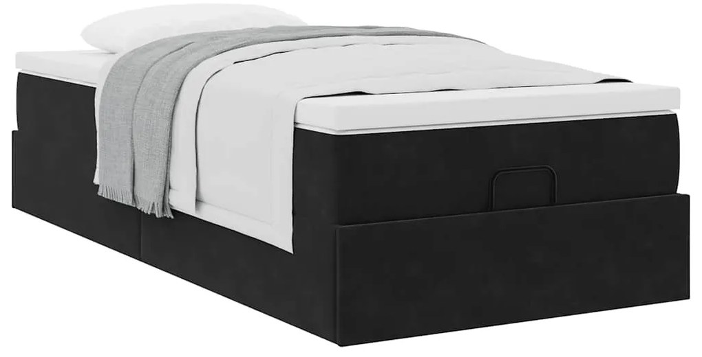 Estrutura de cama otomana com colchão preto veludo