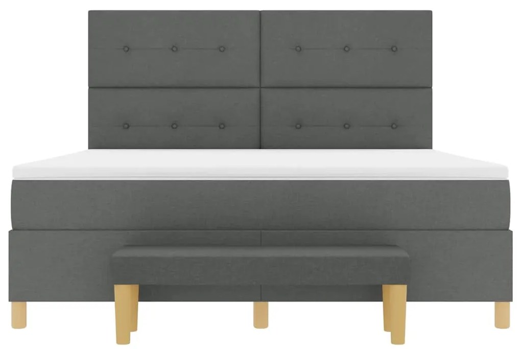 Cama Box Spring com Colchão e Banco Cinza Escuro 180x200 cm Tecido