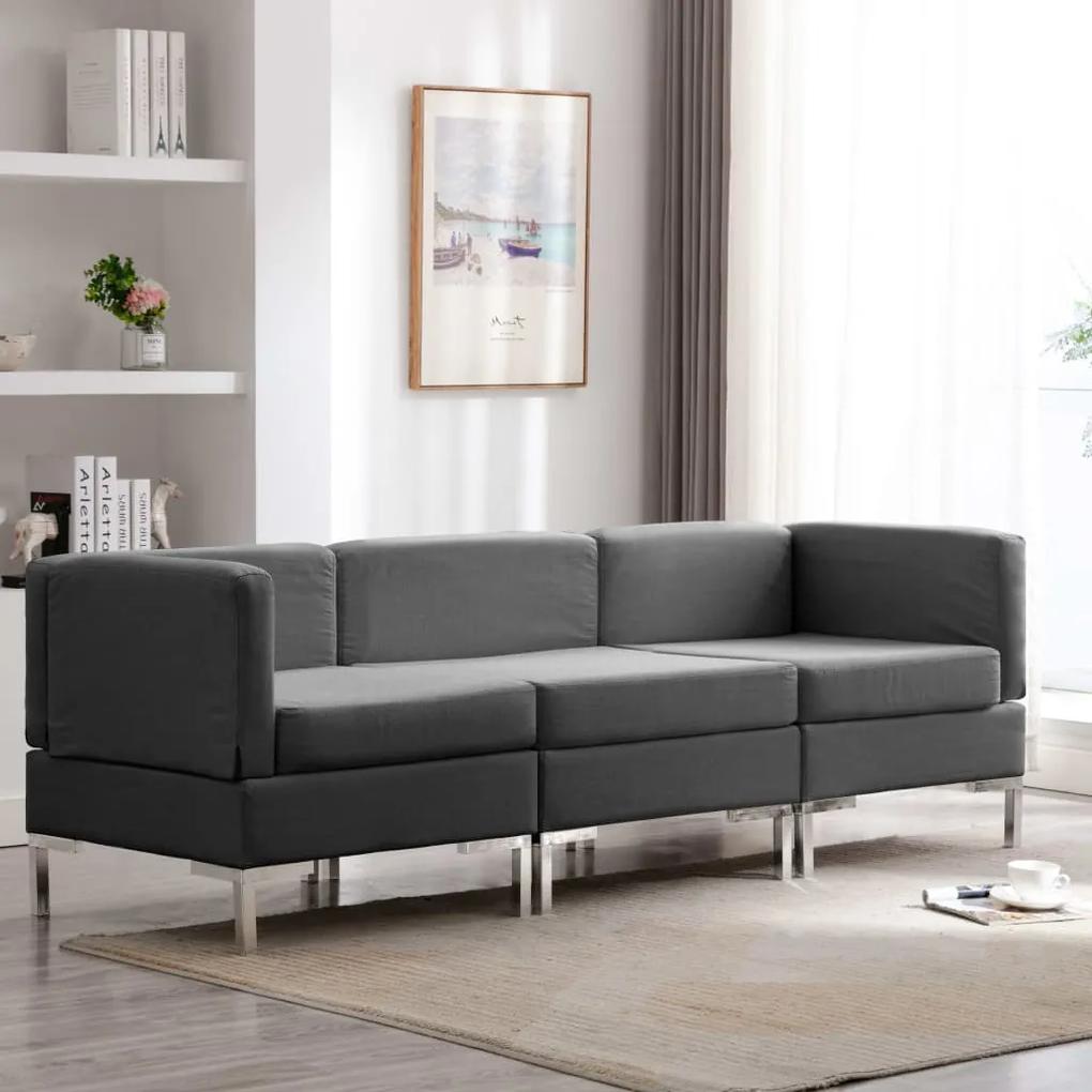 3 pcs conjunto de sofás tecido cinzento-escuro