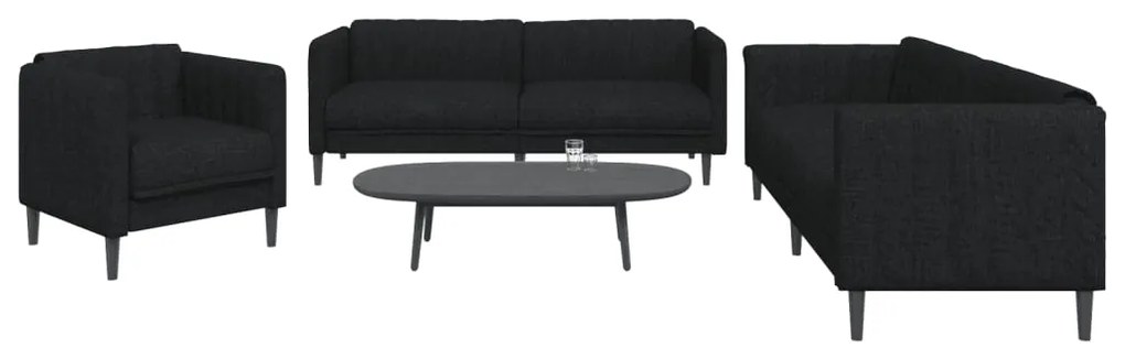 3 pcs conjunto de sofás tecido preto