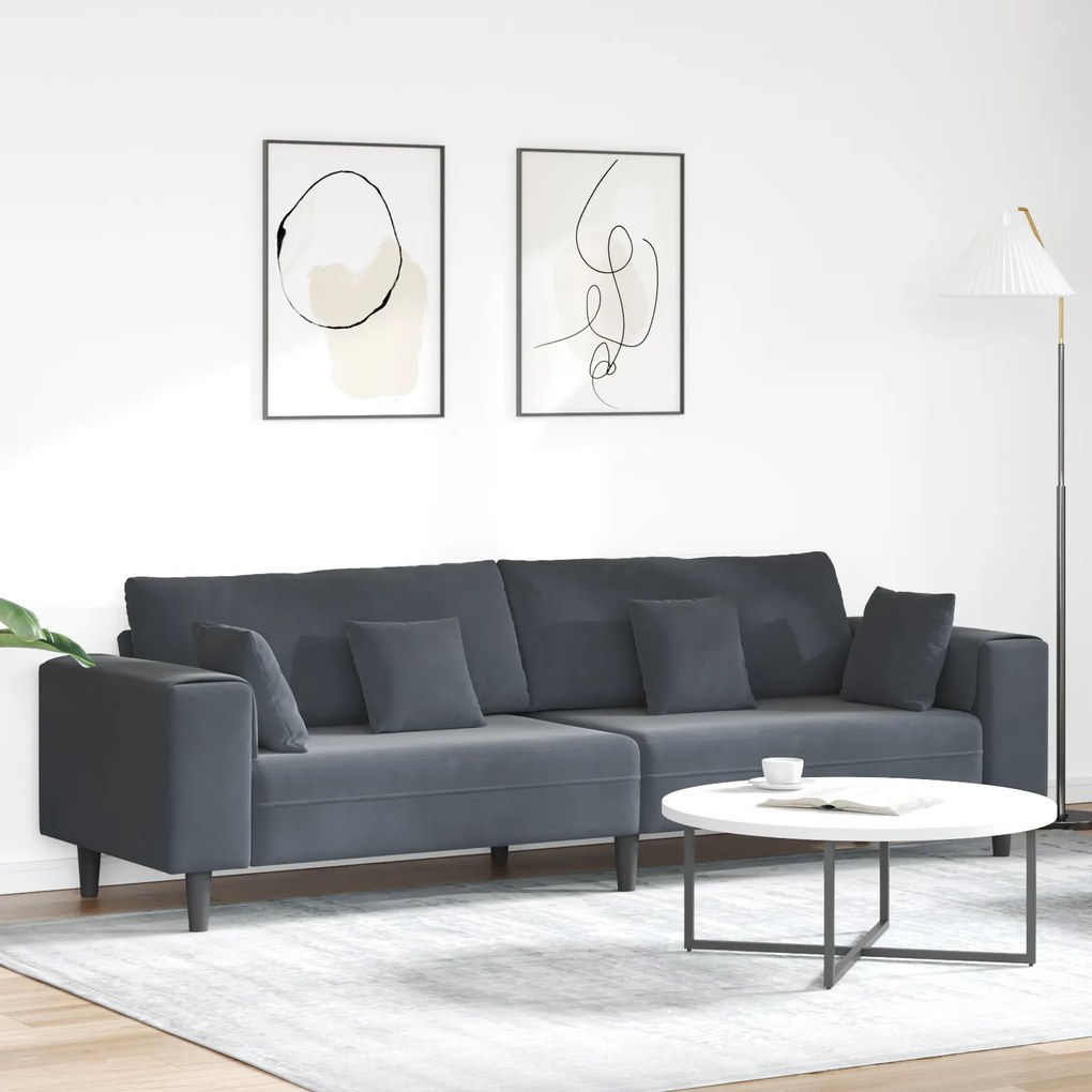vidaXL Sofá de Veludo com almofada com travesseiro Cinza Escuro 208 cm Veludo