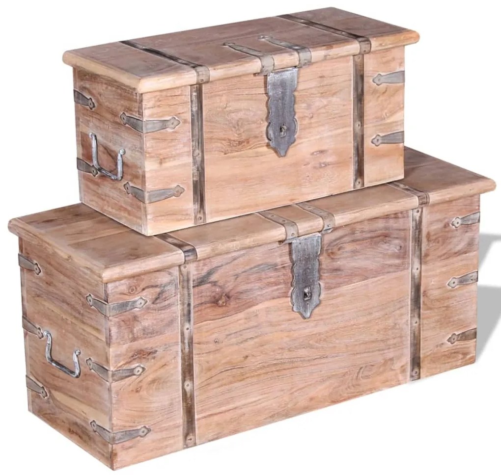 Conjunto de arcas de arrumação 2 pcs madeira maciça de acácia