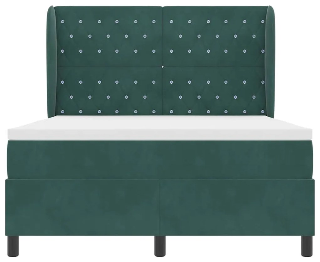 Cama Box com Colchão, Verde Escuro, 140x190 cm, Veludo
