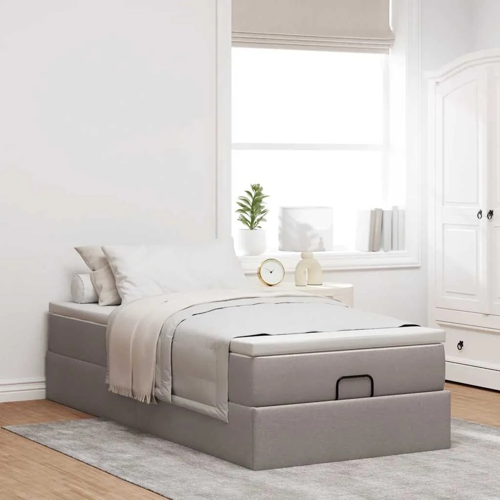 Estrutura de cama otomana com colchão tecido cinzento 100x200cm