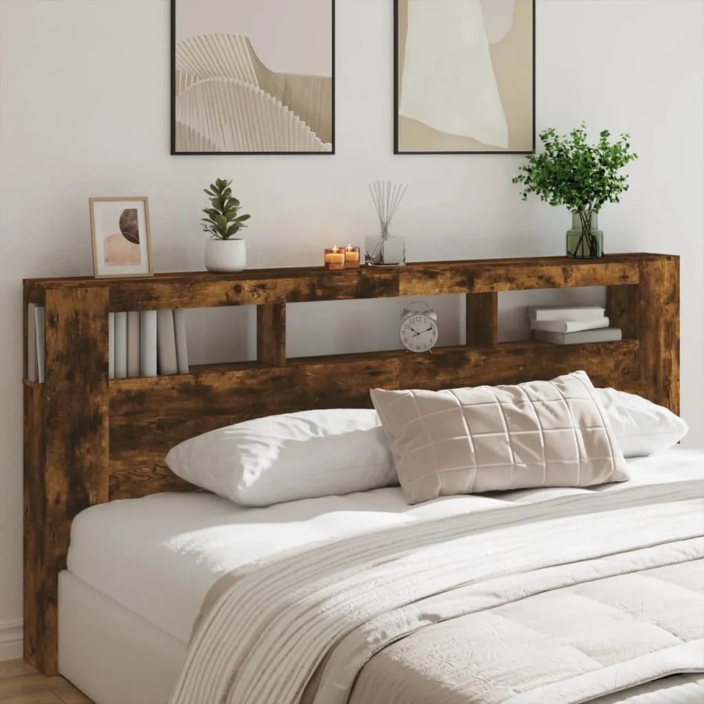 Cabeceira c/ LEDs 220x18,5x103,5 cm carvalho fumado