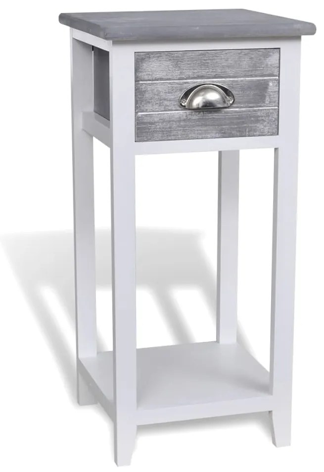 Mesa de cabeceira com 1 gaveta, cinzento e branco