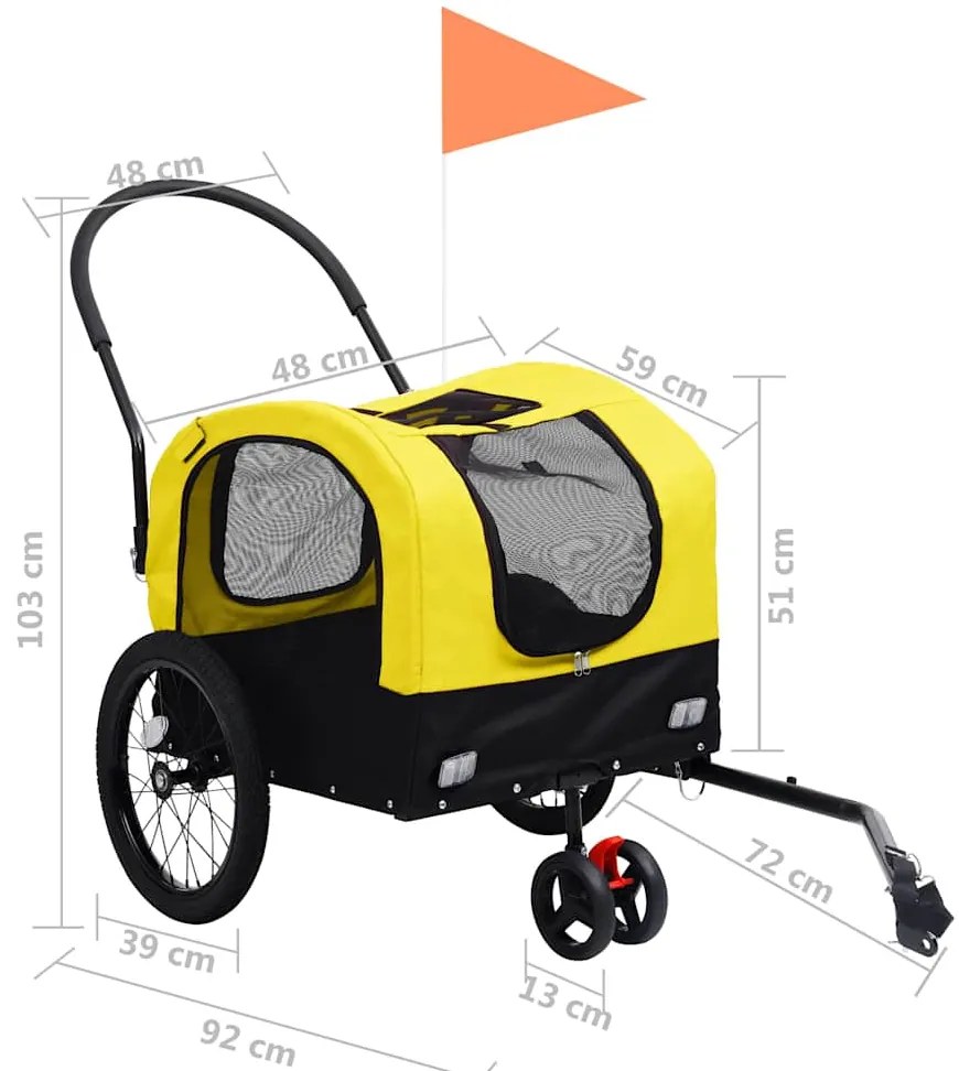 Reboque bicicletas/carrinho para animais 2-em-1 amarelo/preto
