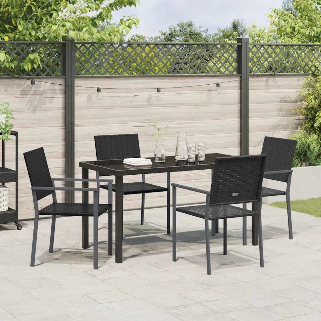 Conjunto de Jantar de Jardim 5 Peças Preto em Rattan Sintético