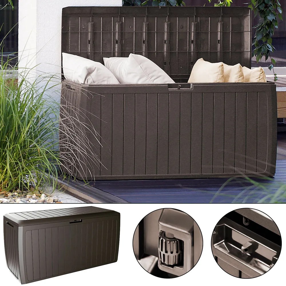 Caixa arrumação almofadas jardimcom tampo 117 x 47 x 60 cm Board Plus 290L Rodas Castanho