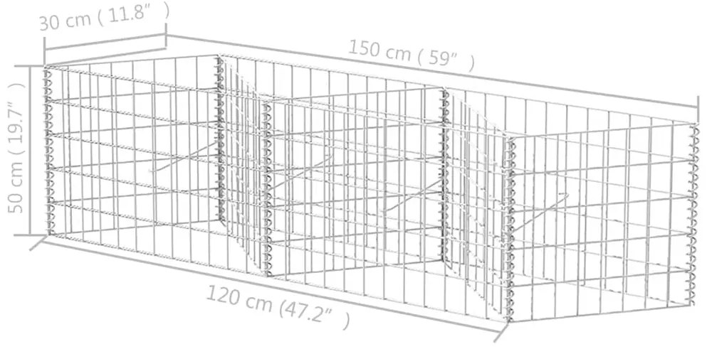 Cesto gabião aço galvanizado 120x30x50 cm