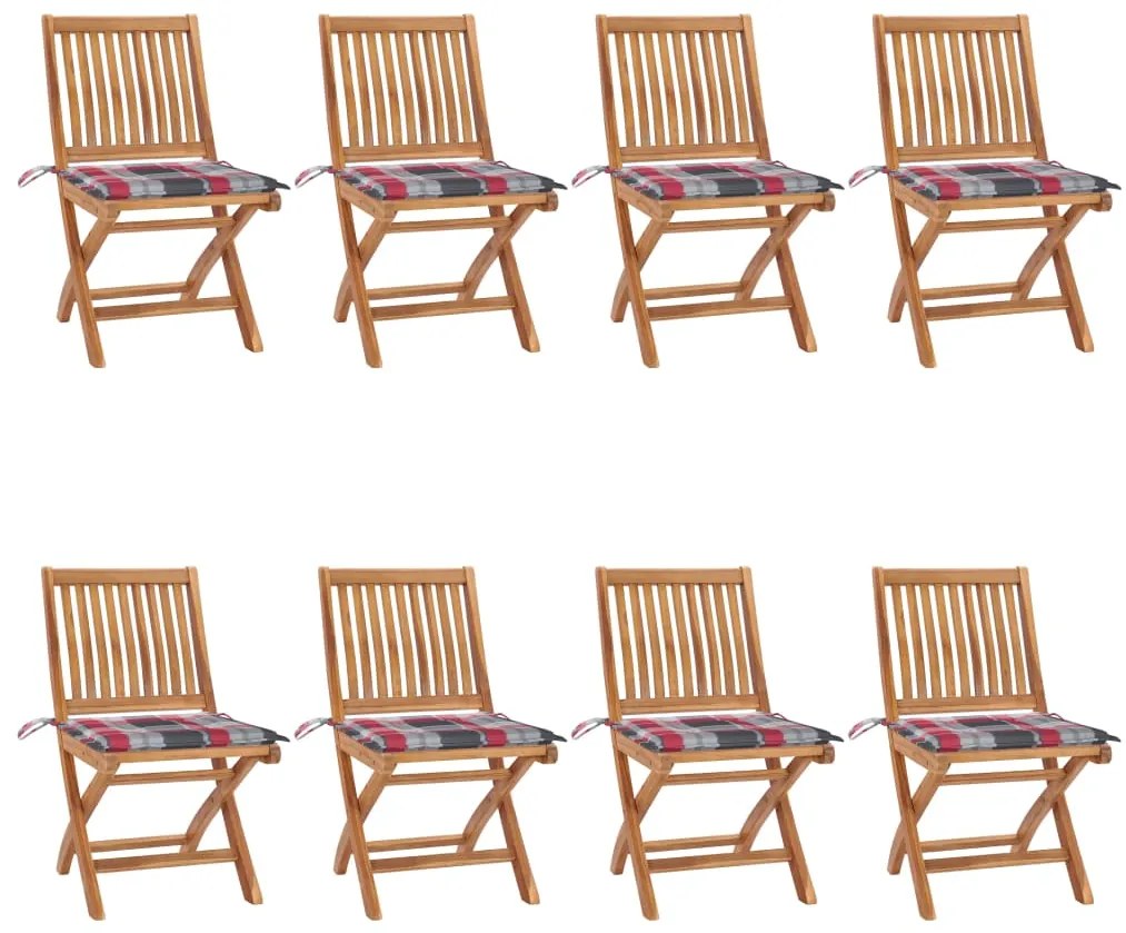 Cadeiras de jardim dobráveis c/ almofadões 8 pcs teca maciça