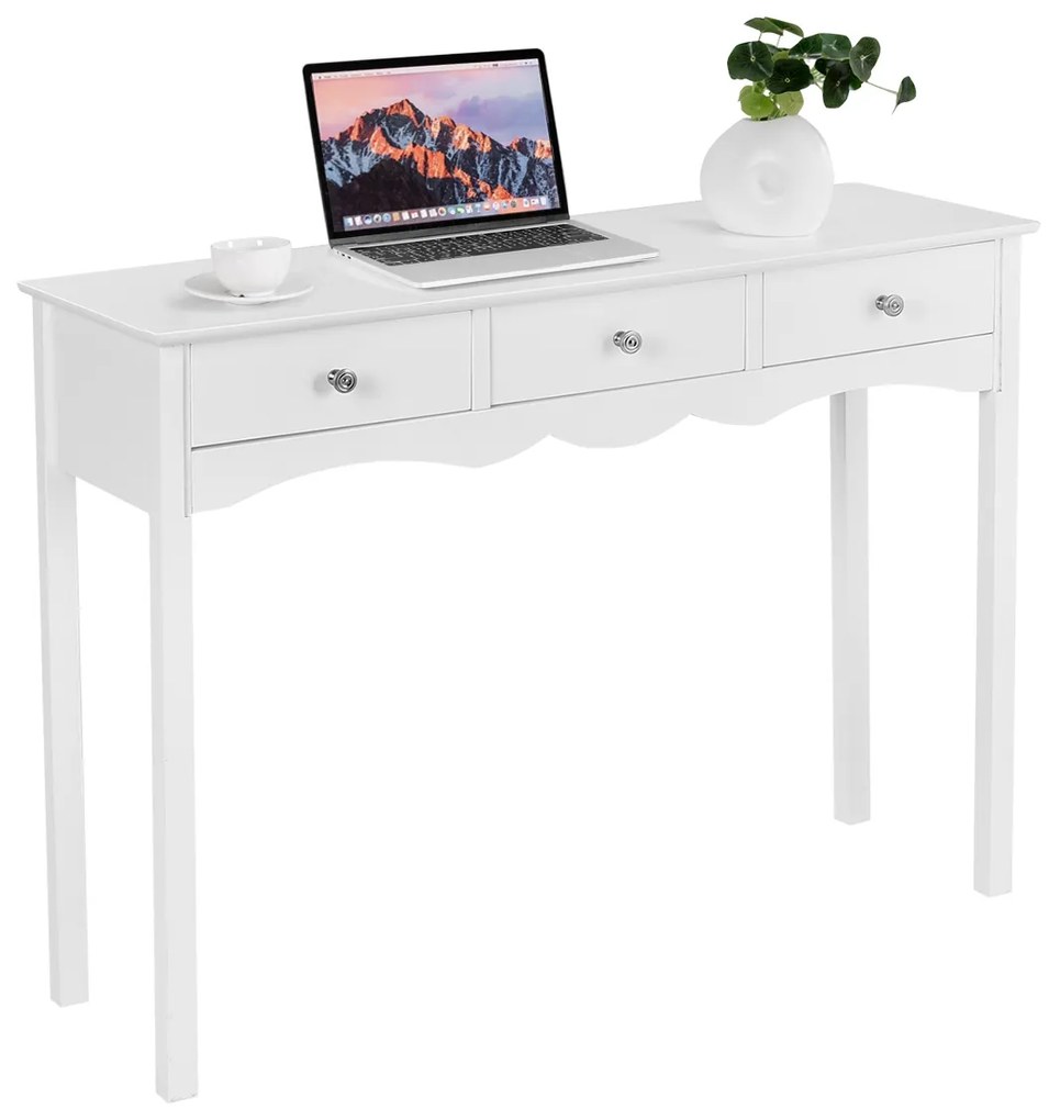 Secretária estreita com 3 gavetas MDF Mesa multifuncional para escritório em casa 100 x 32 x 75 cm Branca