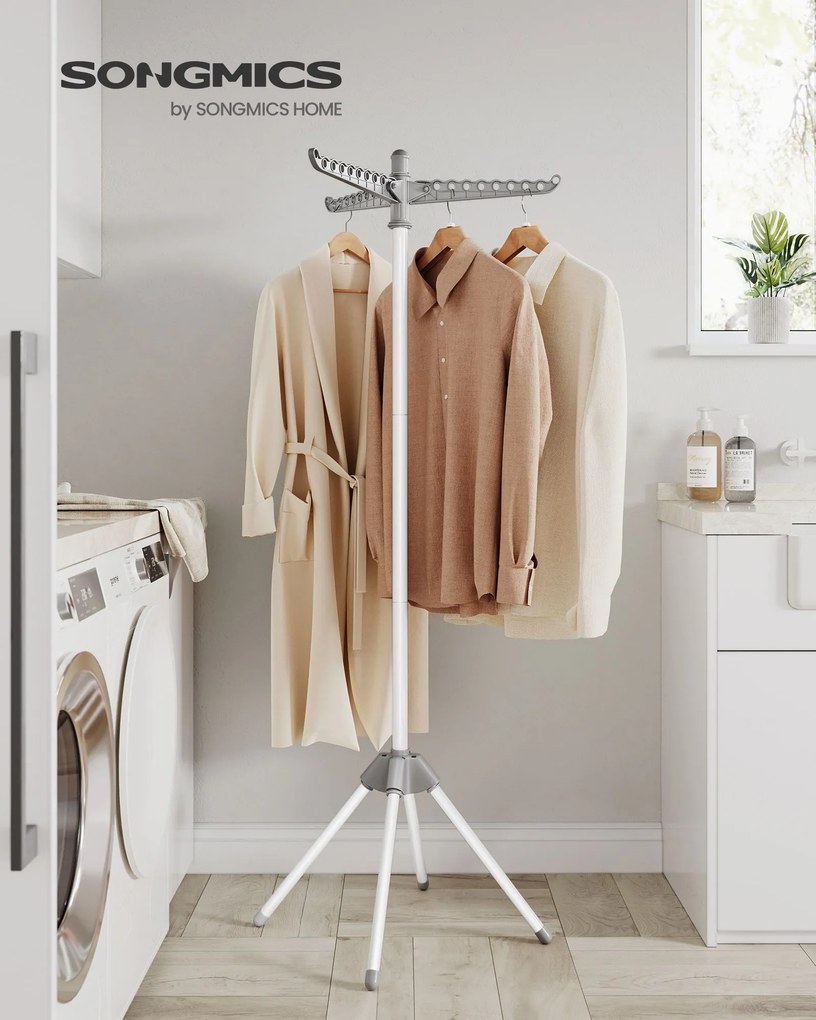 Estendal para a roupa com 3 braços rotativos e 4 pernas cinzento-branco