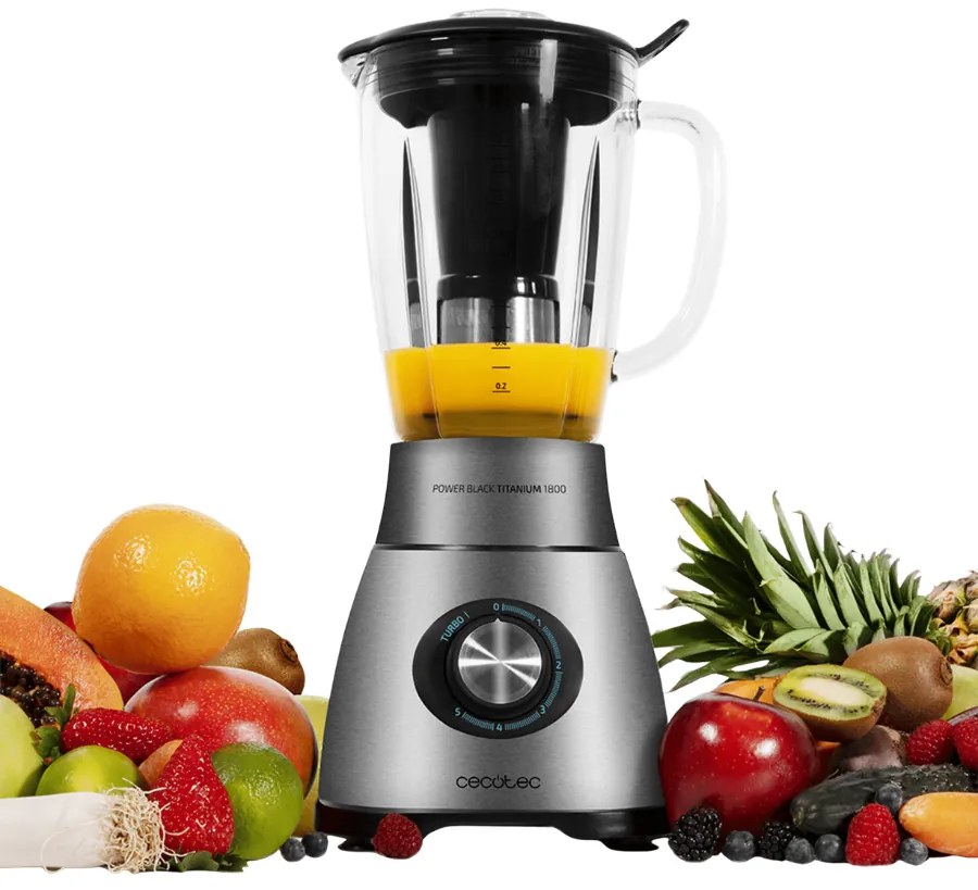 Liquidificador de vidro Power Black Titanium 1800 com acabamentos em aço inoxidável