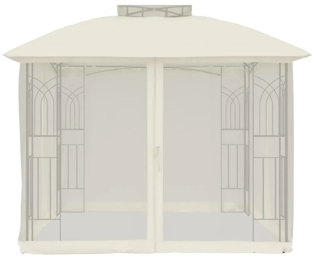 Gazebo c/ teto duplo/paredes de malha 2,94x2,94 m aço creme