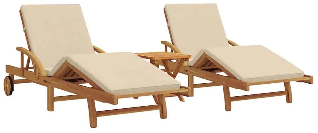 Espreguiçadeiras 2 pcs com Almofadas e Mesa Bege Madeira Sólida de Acá