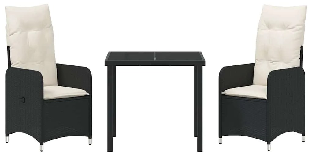 Conjunto de Jantar para Jardim 3 Peças com Almofadas em Rattan Sintéti