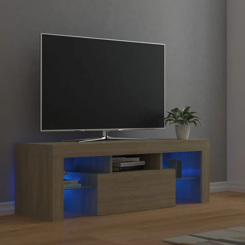 vidaXL Móvel de TV com luzes LED 120x35x40 cm carvalho sonoma