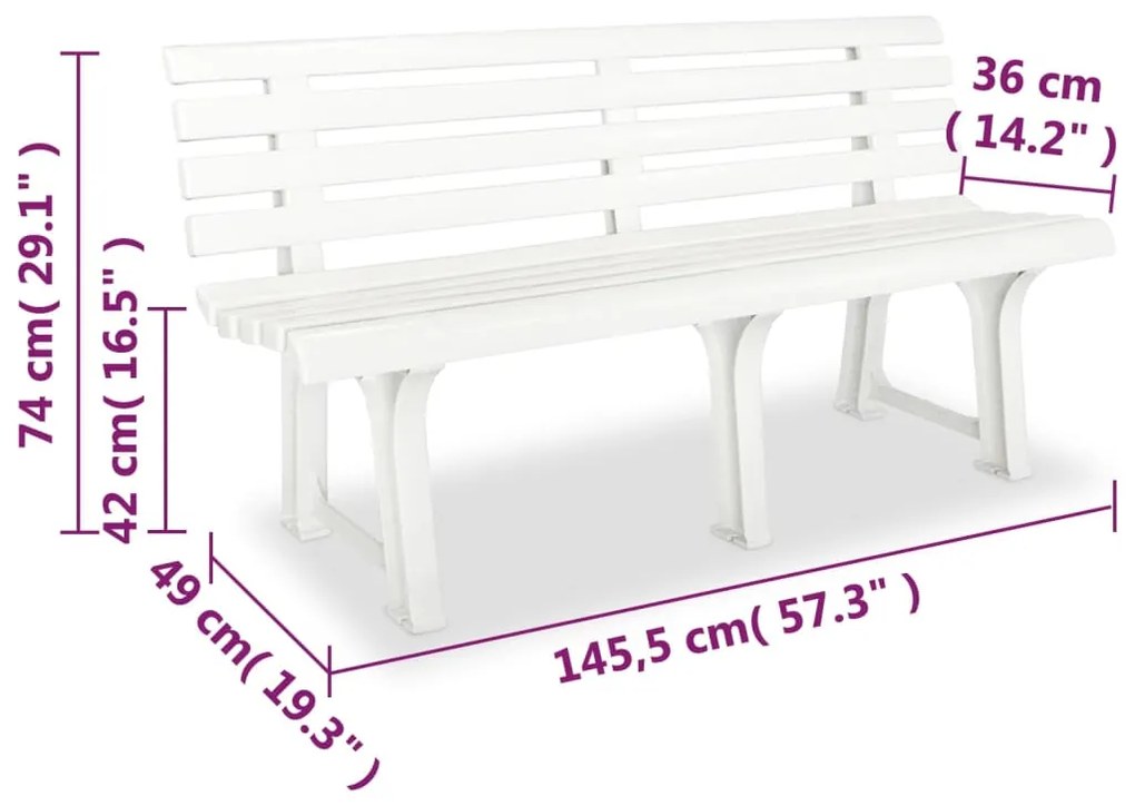 Banco de jardim 145,5 cm plástico branco