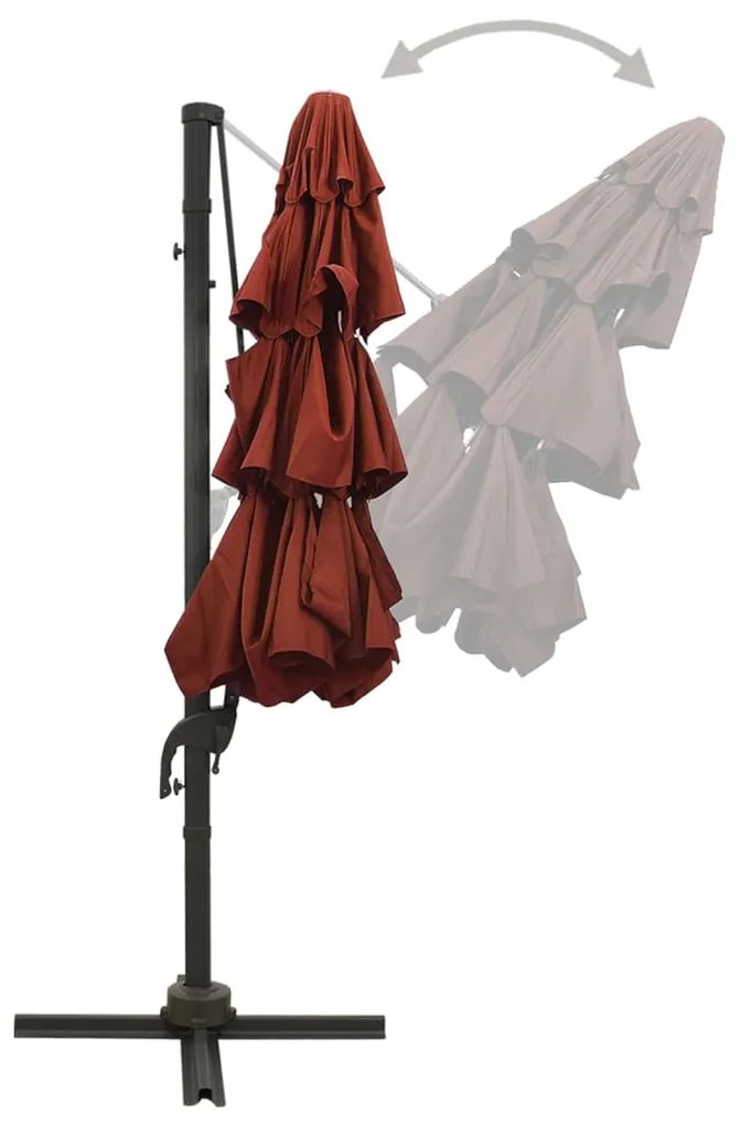 Guarda-sol jardim 4 camadas c/ poste alumínio 3x3m terracotta