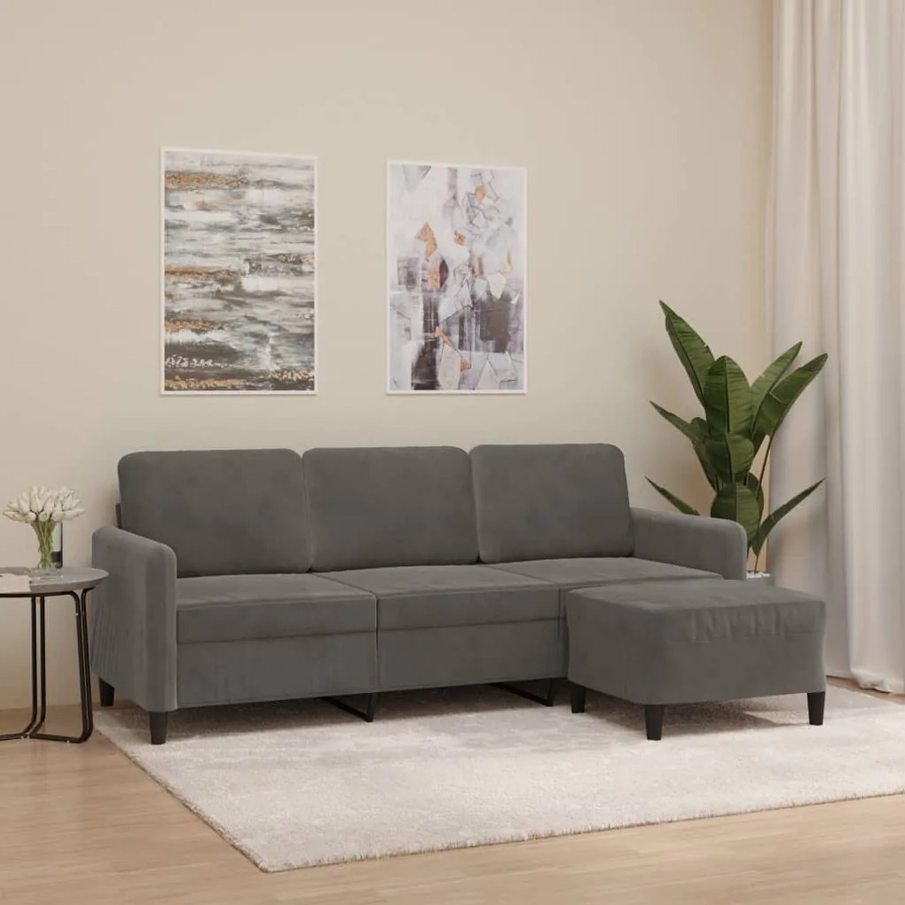 3153568 vidaXL Sofá de 3 lugares com apoio de pés 180 cm veludo cinza-escuro