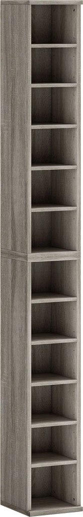HOMCOM Conjunto de 2 Móveis Porta CD com Prateleiras Reguláveis, Estante salva-espaço para 204 CD, Móvel porta CD com 12 Compartimentos, para Sala de Estar, Quarto, Escritório, 21x22.5x88.5cm, Cinza envelhecido | Aosom Portugal